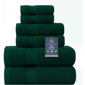 COZYART Dark Green Bath Towel Set 6Pcs, Turkish Cotton Hotel Soft Absorbent Thick Bathroom Towel Sets of 6 with 2 Large Bath Towels, 2 Hand Towels, 2 Washclothes, 650 GSM (6 Piece Towel Set, Dark Green)