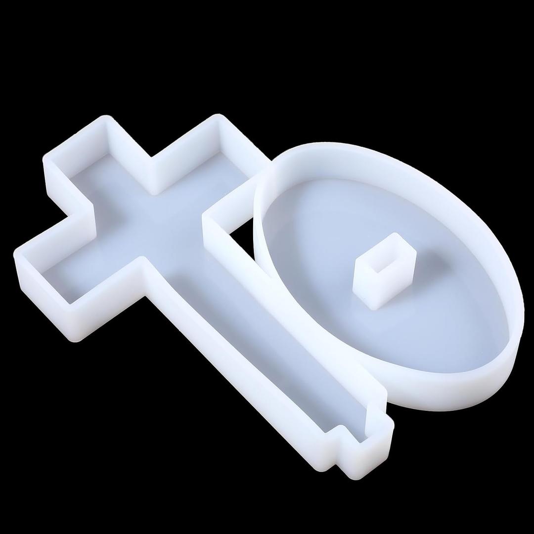 Sibba 2Pcs Cross with Base Silicone Mold, Large-Cross Mold Crucifix Molds for Epoxy Resin for Crafting Blessed Cross Gift, Baptism Crucifix Gypsum Mould Halloween Christian Candles Decor