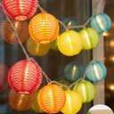 8.5Ft Summer String Lights Plug in, 10 Multicolor Nylon Lanterns (Paper-Look), Whimsy Rainbow Decorative String Lights Indoor Outdoor for Classroom, Patio, Bedroom & Summer Porch Decor