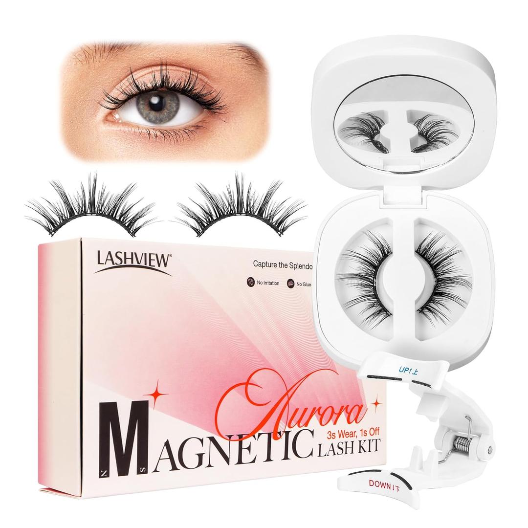 LASHVIEW Upgrade Magnetic Eyelashes with Applicator Soft Magnetic Eyelashes Natural Look Reusable No Glue Needed Easy to Wear and RemoveA29)