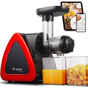 Cold Press Juicer, Aobosi Juicer Machine,Slow Masticating Juicers Machines with Reverse Function, Quiet Motor, High Juice Yield with Juice Jug & Brush for Cleaning (Red)
