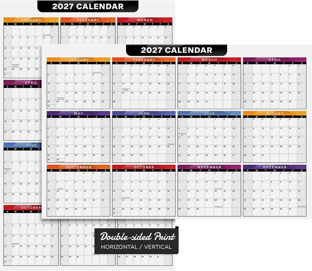 2027 Full Desk Calendar - 11 x 17” Large Size 12 Month Wall Planner for Office and Homes - 2 Sided Vertical and Horizontal Reversible - Printed on Thick & Durable 80lb Cardstock (216 gsm) - 2 Per Pack