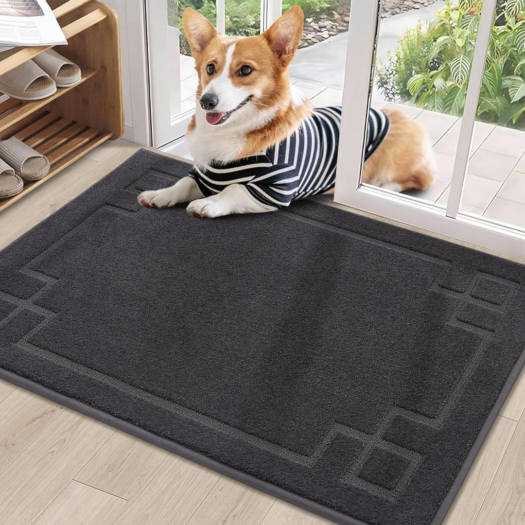 BEQHAUSE Door Mat 24" x 36", Non-Slip Door Mats Indoor Entryway Rugs Washable Low-Profile Absorbent and Stain Resist Floor Mats, Dog Door Mat for Front Back Door, Mud Wet Shoes & Paws, Dark Grey