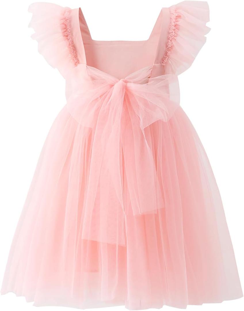 Tutu.kk Toddler Girls Vintage Party Dress Ruffled Sleeve A-Line Tulle Flower Girl Dresses for Wedding,Birthday (Pink, 3-4T)