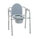 Drive Medical 11148-1 Folding Steel Bedside Commode Chair, Portable Toilet, Supports Individuals Weighing Up To 350 Lbs, with 7.5 Qt. Bucket and 13.5 Inch Seat, Grey
