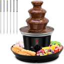 MINI Chocolate Fondue Fountain, 32-Ounce Stainless Steel Electirc Chocolate Fondue Set, 3-Tier Chocolate Melting Foundue Set with 6 Stainless Steel Forks for Chocolate, Butter, Candy (Black)