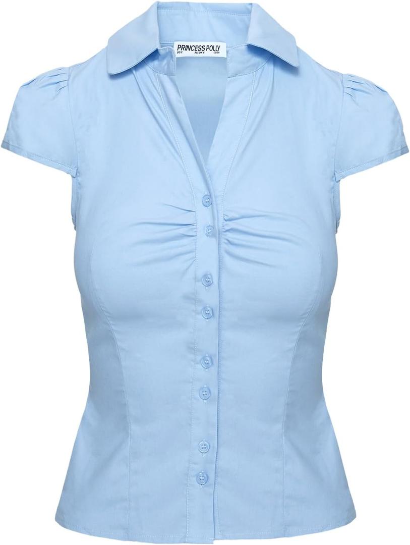 Princess Polly Arianwyn Short Sleeve Shirt (Blue, S)
