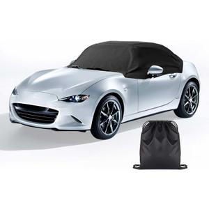 420D Oxford Half Car Cover Compatible with 2014-2023 Mazda Miata MX-5 Mk4 (ND Model only) Soft Top Roof Protector Half Cover, All Season Windproof Protection Snow Proof UV, Black