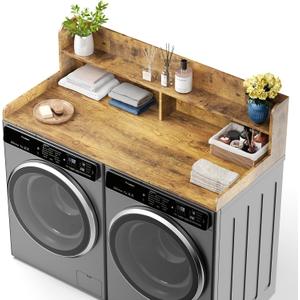 Washer Dryer Countertop with Non-Slip Pads, 2.75" H Guard, 54" W x 27.5" D Wood Laundry Countertop Cover, Large Space Washer Dryer Topper for Laundry Room Organization(Tiger Stripe)
