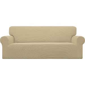 Easy-Going Stretch Sofa Slipcover 1-Piece Sofa Cover Furniture Protector Couch Soft with Elastic Bottom for Kids, Polyester Spandex Jacquard Fabric Small Checks (Sofa, Beige)