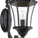 19.5in Large Outdoor Wall Light Fixture for Porch, Bronze Aluminum Exterior Door Lantern Light with Wall Mount Outside Wall Sconce with Clear Seeded Glass