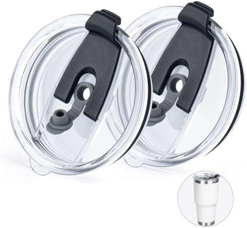 30 oz Tumbler Replacement Lids 2 Pack,Fit of Inner Diameter 3.7 to 3.73 INCH Tumbler Cup,Spill Proof Splash Resistant Tumbler Lids Silicone Flip Covers BPA-free.