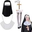 Set of 4 Nun Costumes for Adults, Nun Costume Accessories Set for Women, Nun Outfit for Halloween Cosplay Party, S