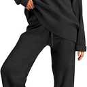 LILLUSORY 2 Piece Sets for Women 2025 Fall Outfits Two Piece Lounge Sets Sweatsuits Striped Knit Sweater Clothes Fashion (Small, Black)