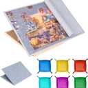 Tektalk Foldable Jigsaw Puzzle Board with 4 Angle Adjustable Bracket/Stand, Lightweight Portable Puzzle Mat Plateau with Wooden Easel, Foldaway Felt Puzzle Table, for Up to 1500 Pieces (Gray)