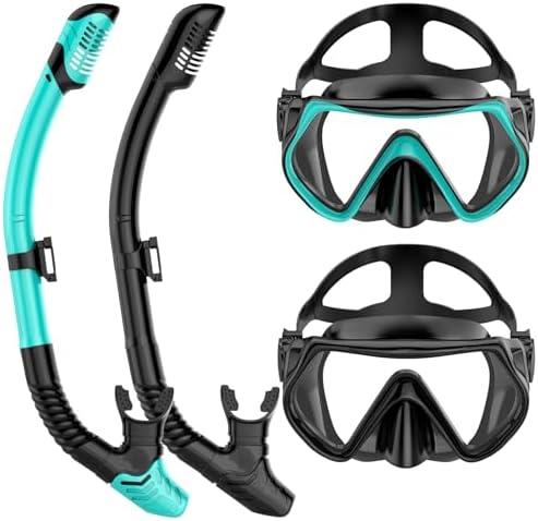 Snorkeling Gear for Adults, Dry-Top Snorkel Set Scuba Diving mask, Snorkel Mask, Panoramic Anti-Leak Anti-Fog Tempered Glass Lens, Swimming Training Snorkeling Packages Only 1 Pack Black
