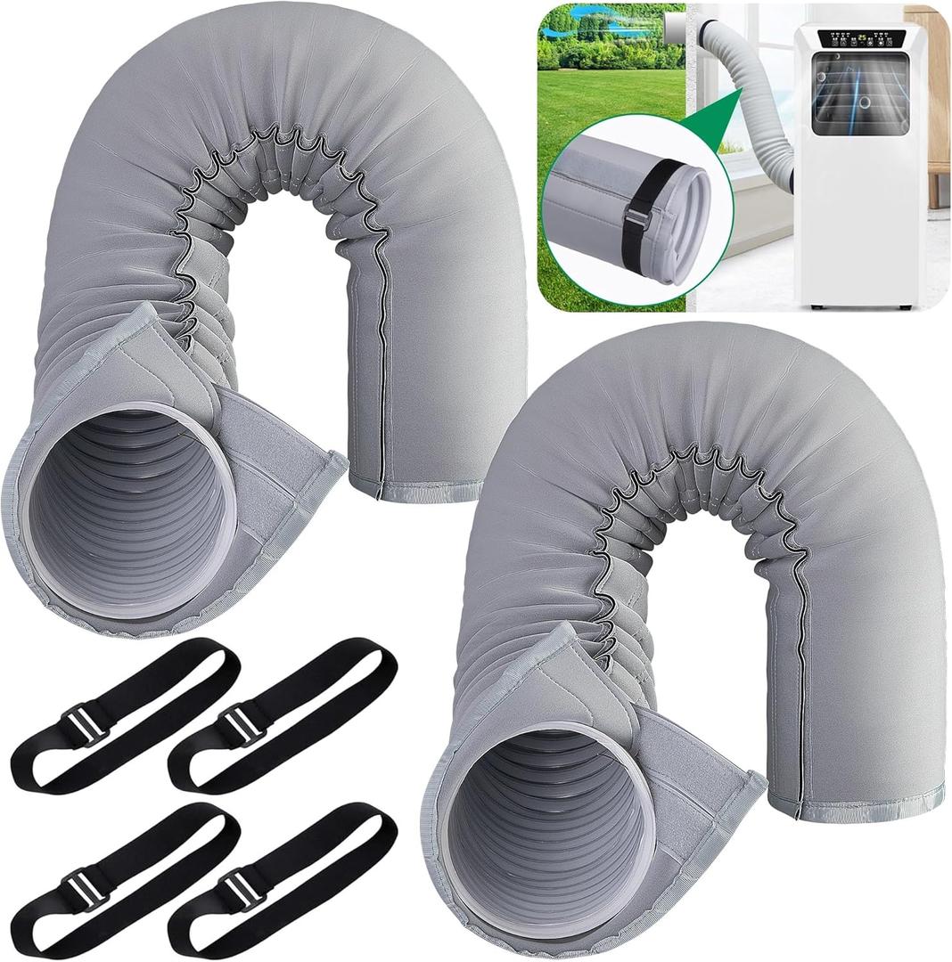 2 Pcs Portable AC Hose Insulation Sleeve, Air Conditioner Hose Cover Wrap, Fits 5" & 5.9" Diameter Exhaust Hose, Easy Installation AC Duct Insulation Wrap, Light Gray