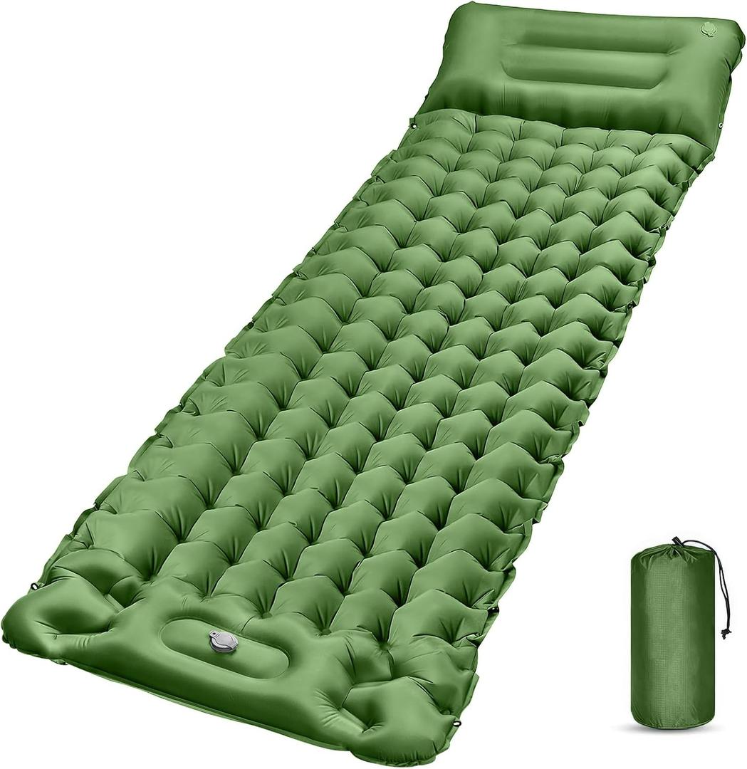 Sleeping Pad for Camping Large,79284"Inflatable Camping Pad Built-in Foot Pump and Pillow,Single Camping Air Mattress,Ultralight & Portable Camping Mattress Sleeping Pad for Hiking,Tent,Army Green