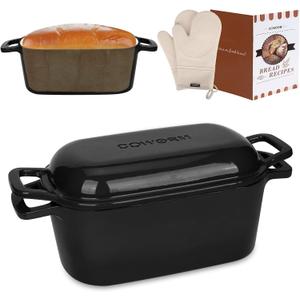 Oval Enameled Dutch Oven for Bread Baking - 3.6QT Cast Iron Sourdough Bread Pan with Lid (Black)