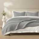 Wonderful 100% Cotton Jersey Knit Quilt - Rice Stitch Grey Stripe Queen Quilt with Two Pillow Shams - Soft & Breathable, All-Season Use, Hypoallergenic, Prewashed, Bedspread & Coverlet, 94"x94"