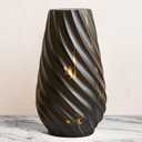 10 inch Tall Ribbed Ceramic Vase for Flowers,Boho Vases for Pampas Grass,Fluted vase,Simple Modern Decorative Vase for Home Decor Table Centerpieces (Black,Gold Marble)