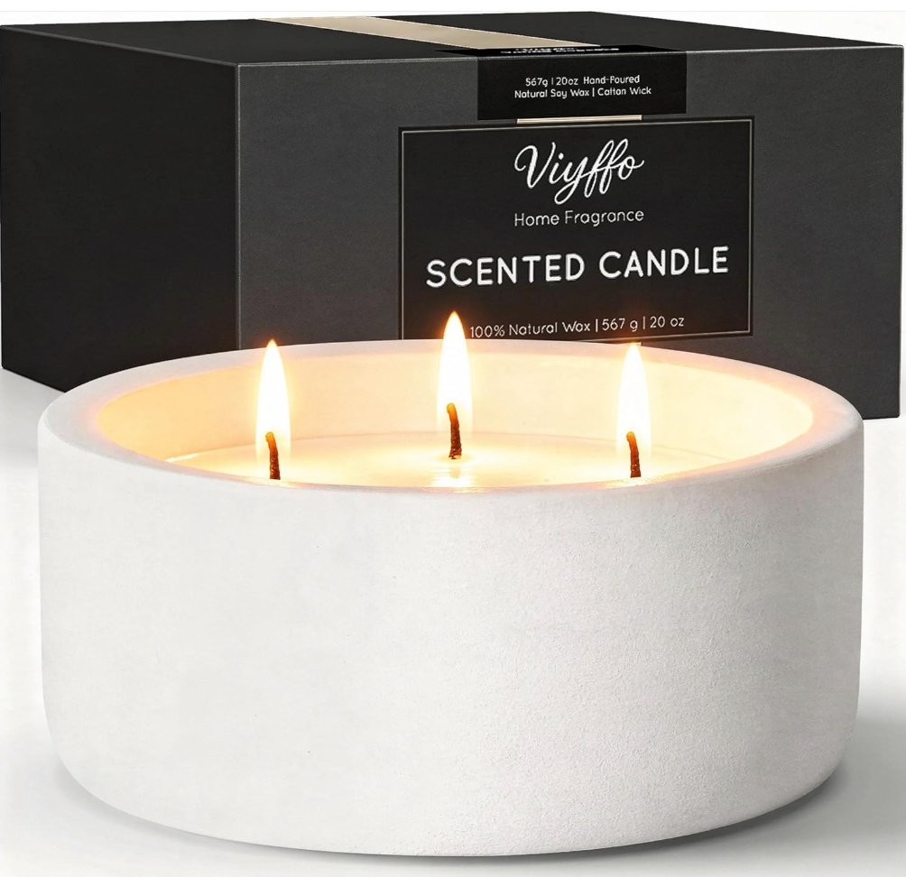 Viyffo 20oz Large Scented Candle – Vanilla Fragrance, 3 Wick Non Toxic Soy Candle, Ivory White Ceramic Jar, Luxury Home Fragrance, Elegant Spring Décor & Premium Birthday Gift