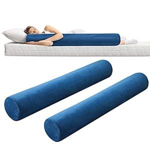 Wesiti 2 Pcs 47 x 7.48 in Long Bolster Round Body Pillow with Removable Washable Cover Memory Foam Roll Pillow Cylinder Bolsters for Back, Neck, Leg, Cervical Relief for Hugging Sleeping
