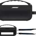 JCHPINE Silicone Cover Case for Bose SoundLink Flex Bluetooth Portable Speaker Accessories, Silicone Skin for Bose SoundLink Flex Speaker Shoulder Strap(Upgraded Black Case)