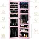 Full Length Mirror Jewelry Cabinet Organizer Lockable Door Wall-Mounted Jewelry Armoire with Shelves and Behind the Door Storage Pink