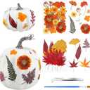 54 Pcs DIY Fall Pumpkins Craft Sets Includes 2 White Artificial Pumpkins 50 Pcs Dried Pressed Flowers Leaves 1 Tweezers and 1 Scissors for Autumn Fall Thanksgiving Holiday Decoration
