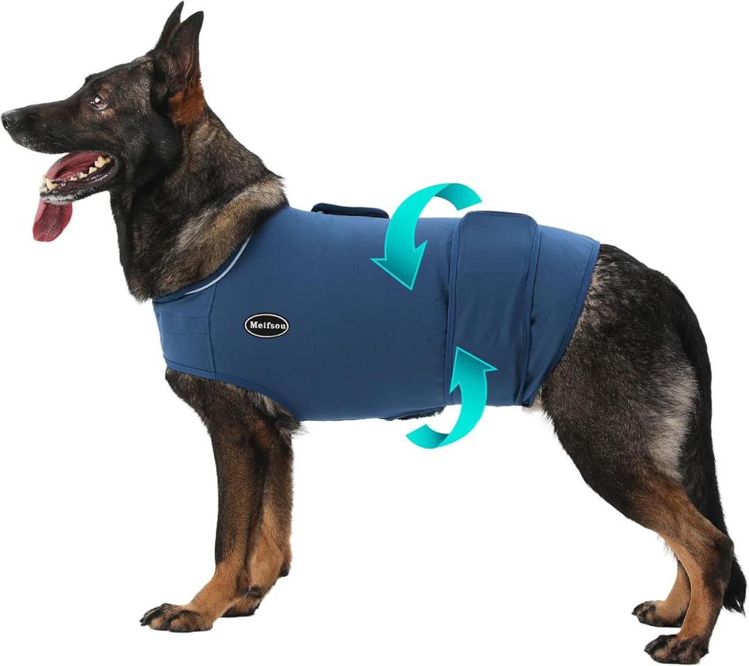 Dog Anxiety Vest, Skin-Friendly Thunder Jacket for Dogs, Dog Calming Shirt for Thunder, Fireworks, Vet Visits and Separation - Keep Pet Calm Without Medicine (Navy Blue, Large)