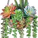 Collections Etc Hanging Colorful Faux Succulents in Rattan Basket