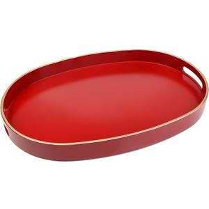 Spsyrine Red Plastic Serving Tray for Ottoman, Coffee Table, Oval Decorative Tray for Entertaining, Outdoor, Living Room, Home Decor