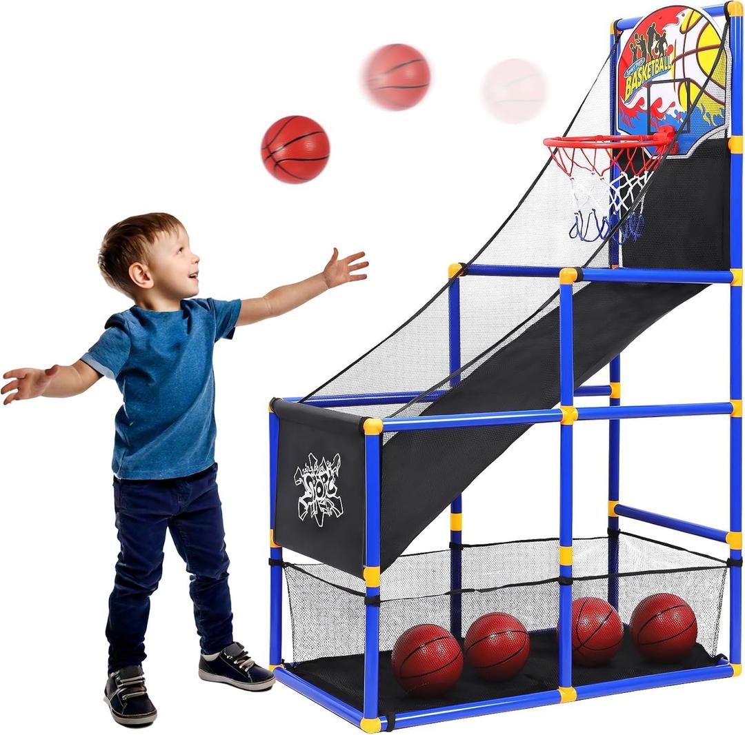Kiddie Play Toy Basketball Hoop Arcade Game Set with 4 Balls & Air Pump, Indoor Outdoors Sports Toys for Kids