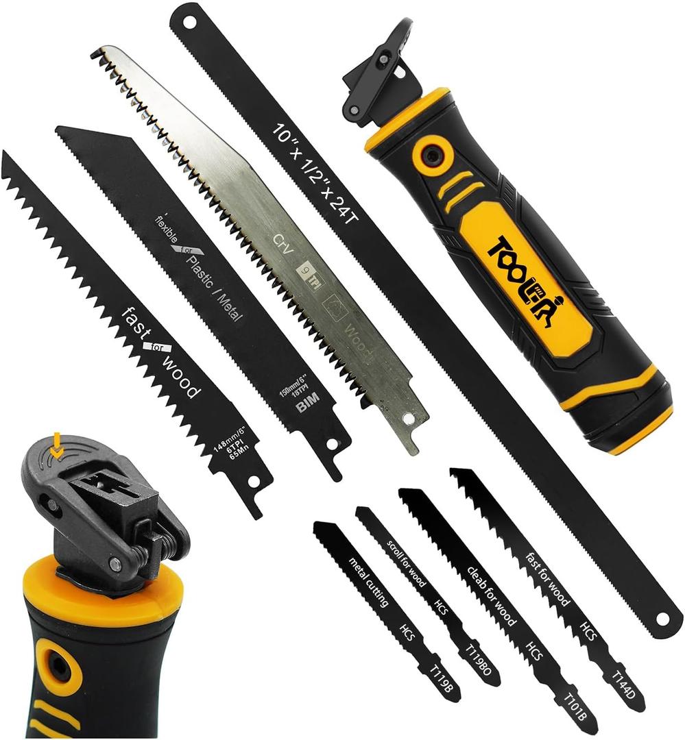 8-In-1 Multi Blades Hand Saw, Drywall Cutter. Hacksaw Long Blade Hand Saw, Jab Saw, For Cutting Drywall, Sheetrock, Wood, Metal, Plastic, Plywood. Blade Quick Change Mechanism