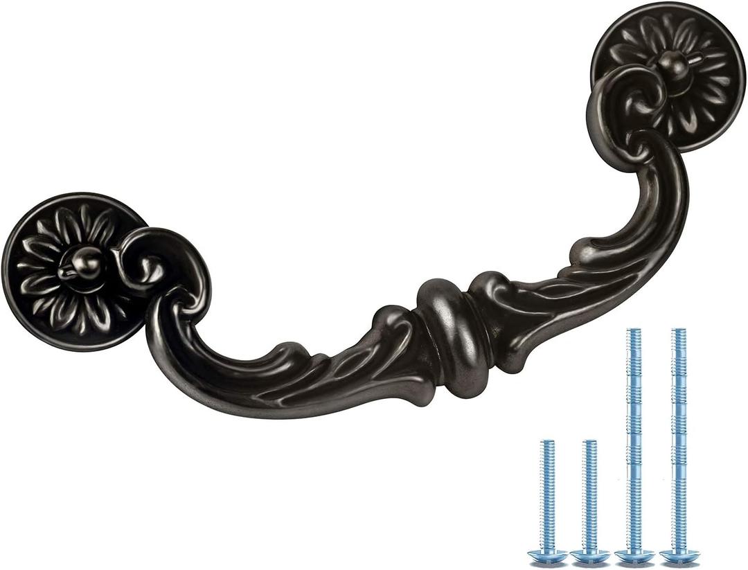 4-Pack 6" Hole Center Large Drop-Down Bail Dresser Pull Handle Bail Drawer Pull Swing Drawer Pulls Rustic Vintage Style Antique Black Bronze Kitchen Cabinet Hardware 7.3" Total Length (4)