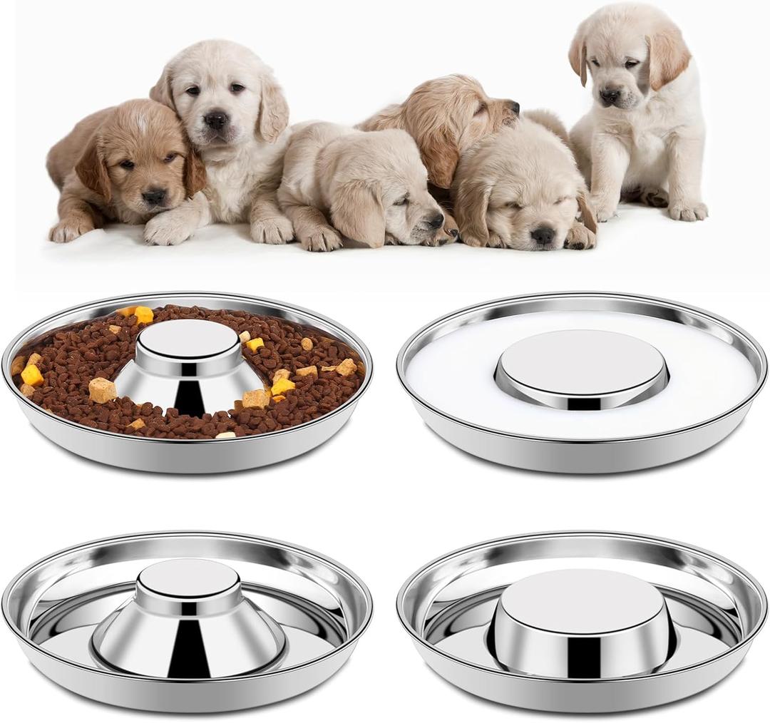 4 Pack Stainless Steel Puppy Bowls, Puppy Feeding Bowls for Litter, 10.2" Metal Dog Food and Water Bowl Set for Small Dogs Cats, Puppys Feeders for Multiple Puppies Kittens, Whelping Supplies