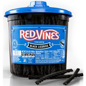 Red Vines Black Licorice Candy Black Licorice Soft Chewy Candy Twists 3.5 Lb Jar, Expiry: 10/18/26)