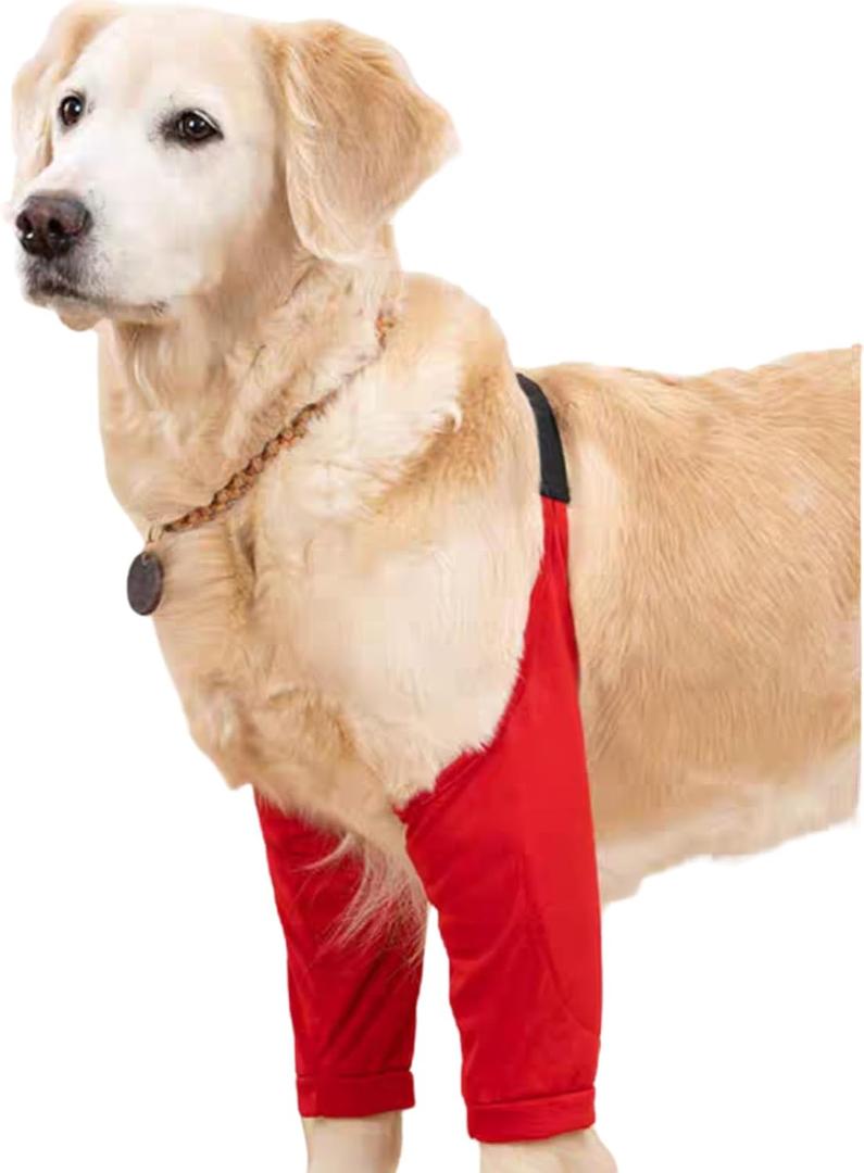 HDKUW Dog Elbow Protector, Dog Front Leg Recovery Sleeve for Prevent Licking Wound, Elbow Sleeves with Mesh Pad for Medium Large Dogs (Red, XL)