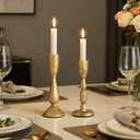 Antique Brass Taper Candle Holders Set of 2 Vintage Iron Gold Candlestick | Farmhouse Decorative Candlesticks Centerpiece for Wedding Christmas Mantel Dining Table Home Housewarming Decor