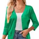 GRACE KARIN Women's 2025 Cropped Cardigan 3/4 Sleeve Lightweight Crochet Shrug Hollowed-Out Knit Sweater Tops (X-Large, Dark Green)