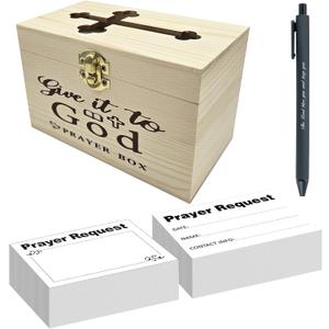 Prayer Box with 100 Pcs Prayer Cards Wooden Prayer Request Card Box with 1 Prayer Pen, The Prayer Box for Your Daily Prayers