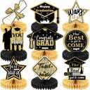 Graduation Table Decorations 2025 - Graduation Centerpieces for Tables, 9 Pcs Black and Gold Honeycomb Centerpieces, 3D Congrats Grad Table Toppers for Class of 2025 Grad Party Decorations