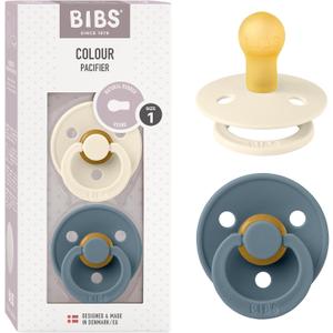 Bibs Colour Pacifier 2-Pack | BPA Free Soother, Round Nipple. Natural Rubber Latex, (Ivory / Petrol)