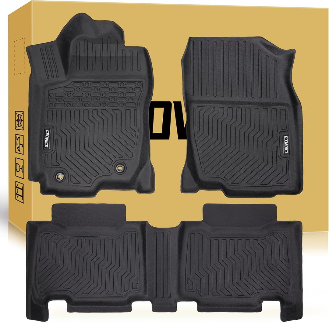 Floor Mats Compatible with Toyota RAV4 2013-2018(Not Fit Hybrid) TPE All Weather Floor Liners 1st & 2nd Row, 3pcs Black