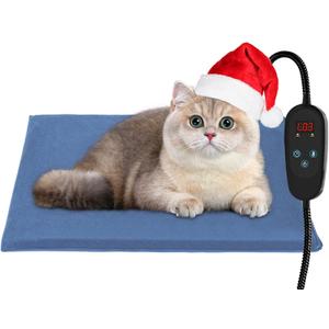 Outdoor Cat Warmer with Timer - Heated Pad for Indoor & Outdoor Use, Ideal for Feral Cats (M: 16" x 20", Blue)