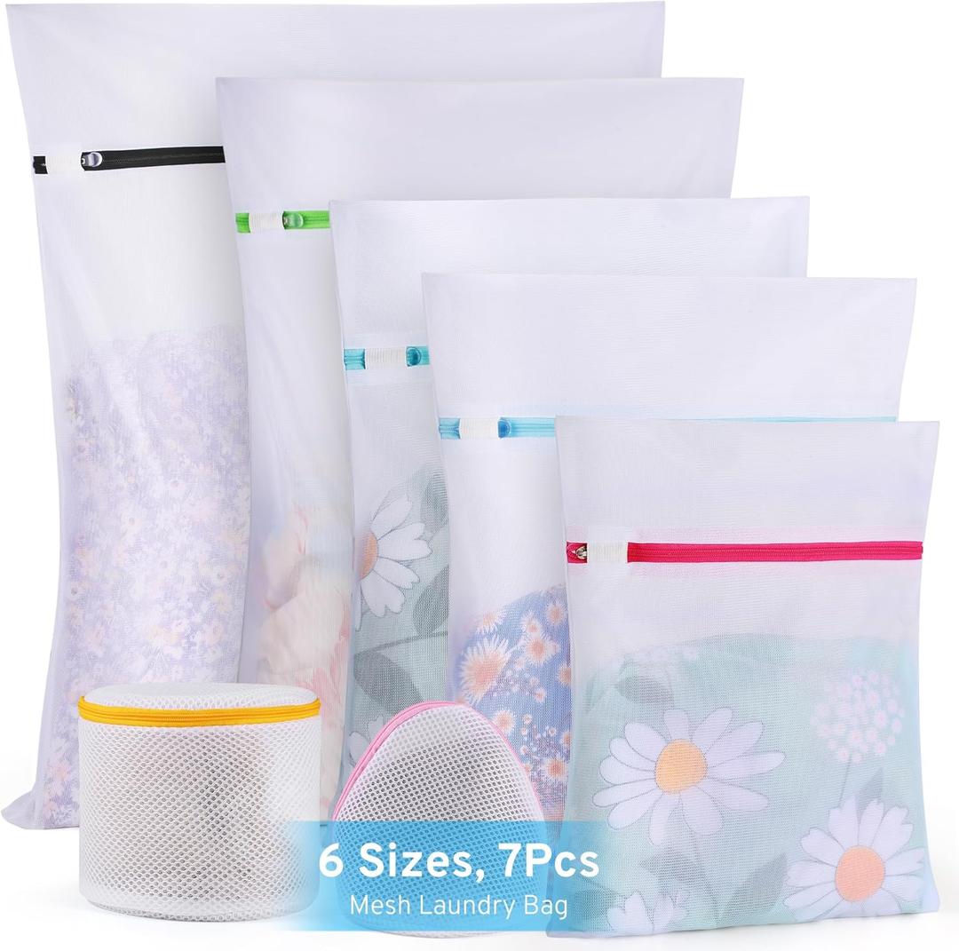 Ultimate 7 Pack 6 Size Mesh Laundry Bags Set for Delicates with AUTO-Lock Zipper, Lingerie Bags for Washing Delicates, Laundry Bags Mesh Wash Bags, Delicates Laundry Bag for Jeans,Blouse,Stocking,Bra (White)