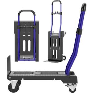 3-in-1 Folding Hand Truck – 330lbs Portable Dolly cart with Adjustable Handle,360° Swivel Casters & One-Touch Parking Brake – Collapsible Dolly for Warehouse,Moving Place,Travel & Convenient Storage
