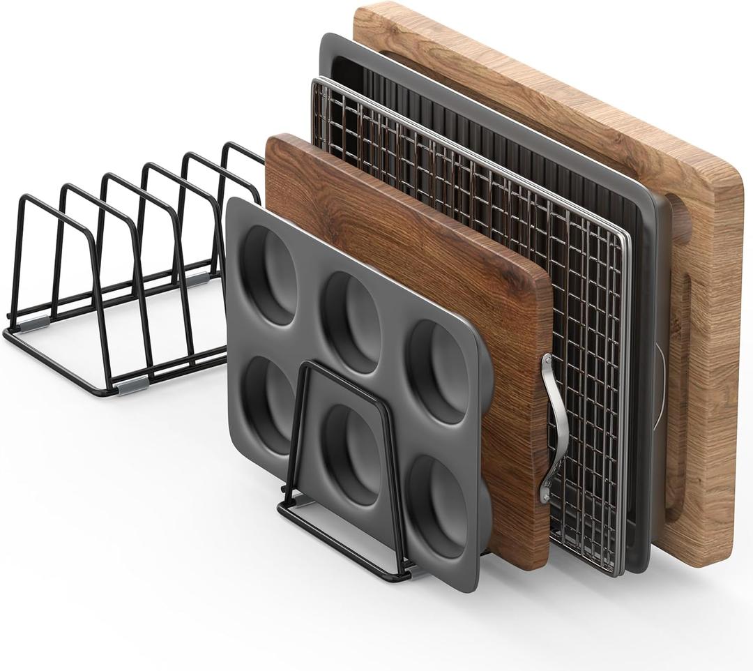 Cutting Board Organizer Kitchen Organizer Rack for Cutting Board, Bakeware, and Cookie Sheet, 5-Slot Heavy-Duty Steel Cookware Holder,Rust-Resistant with Anti-Slip Feet (2, Small)