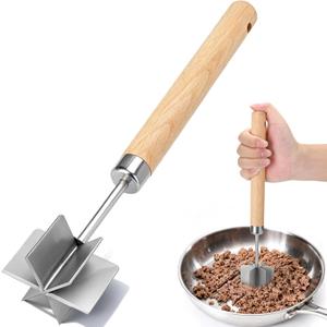 Palksky Meat Chopper Stainless Steel, 6 Curve Blades Meat Masher, 11 Inch Ground Beef Chopper Tool & Hamburger Smasher, Meat Pounder & Multi-Purpose Kitchen Tool